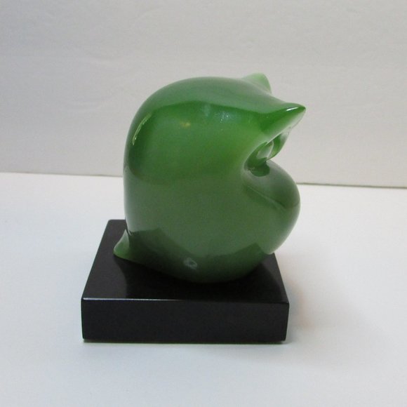 green glass owl on black square base figure - Picture 2 of 7